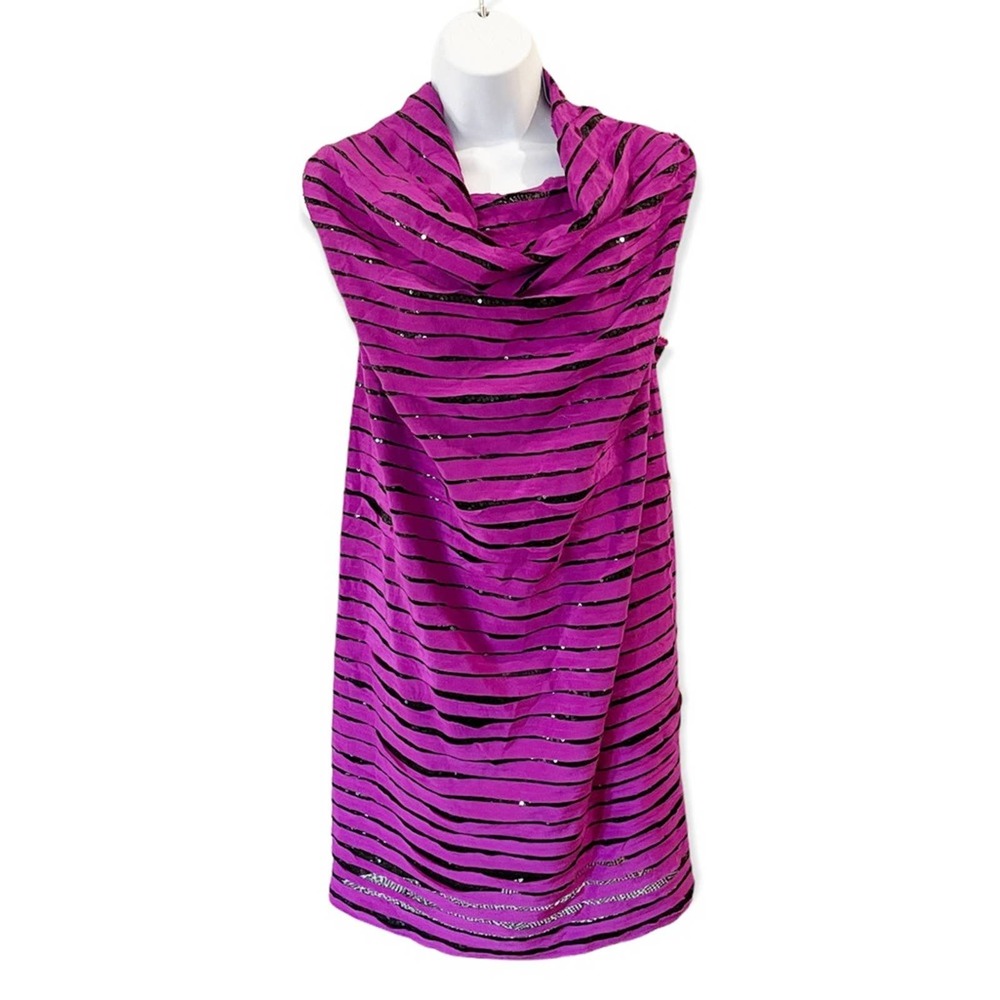 Sachin + Babi for Ankasa Striped Cowl Neck Dress Pink and Black Sequins Size 4